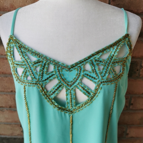 Ark & Co. aqua blue green beaded flapper dress - Picture 4 of 8